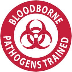 NMC - Bloodborne Pathogens Trained, Hard Hat Label - Red on White, 2" Thick, For Accident Prevention - Caliber Tooling