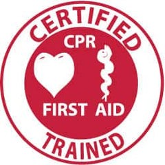 NMC - Certified CPR First Aid Trained, Hard Hat Label - Red on White, 2" Thick, For Certified Operator - Caliber Tooling