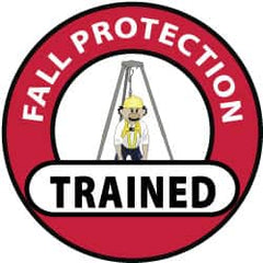 NMC - Fall Protection Trained, Hard Hat Label - Black, Red & Yellow on White, 2" Thick, For Accident Prevention - Caliber Tooling