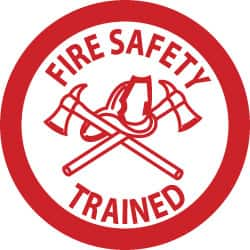 NMC - Fire Safety Trained, Hard Hat Label - Red on White, 2" Thick, For Accident Prevention - Caliber Tooling