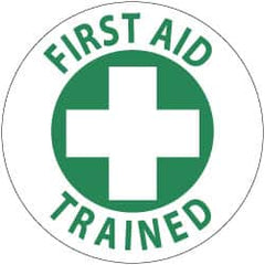 NMC - First Aid Trained, Hard Hat Label - Green on White, 2" Thick, For Accident Prevention - Caliber Tooling