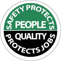 NMC - Safety Protects People - Quality Protects Job, Hard Hat Label - White on Green & Black, 2" Thick, For Accident Prevention - Caliber Tooling