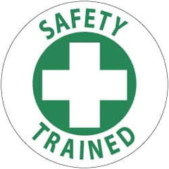 NMC - Safety Trained, Hard Hat Label - Green on White, 2" Thick, For Accident Prevention - Caliber Tooling