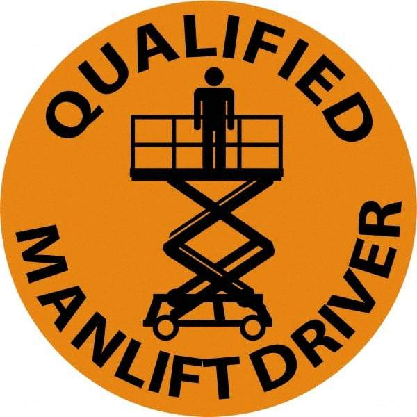 NMC - Qualified Man Lift Driver, Hard Hat Label - Black on Orange, 2" Thick, For Certified Operator - Caliber Tooling