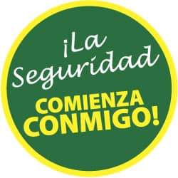 NMC - Ila Seguridad Comienza Conmigo!, Hard Hat Label - White & Yellow on Green, 2" Thick, For Accident Prevention - Caliber Tooling