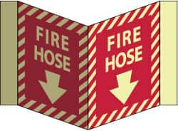 NMC - Fire Hose, Acrylic Fire Sign - 8-3/4" Wide x 5-3/4" High, Glow-in-the-Dark - Caliber Tooling