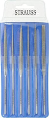 Strauss - 6 Piece Diamond Pattern File Set - 5-1/2" Long, Coarse Coarseness, Round Handle, Set Includes Crossing, Equalling, Half Round, Round, Square, Three Square - Caliber Tooling