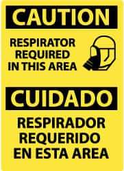 NMC - "Caution - Respirator Required in This Area", 14" Long x 10" Wide, Pressure-Sensitive Vinyl Safety Sign - Rectangle, 0.004" Thick, Use for Accident Prevention - Caliber Tooling