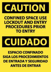 NMC - "Caution - Confined Space - Use Lockout and Entry Procedures Prior to Entry", 14" Long x 10" Wide, Aluminum Safety Sign - Rectangle, 0.04" Thick, Use for Accident Prevention - Caliber Tooling