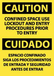 NMC - "Caution - Confined Space - Use Lockout and Entry Procedures Prior to Entry", 14" Long x 10" Wide, Pressure-Sensitive Vinyl Safety Sign - Rectangle, 0.004" Thick, Use for Accident Prevention - Caliber Tooling