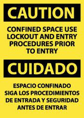 NMC - "Caution - Confined Space - Use Lockout and Entry Procedures Prior to Entry", 14" Long x 10" Wide, Rigid Plastic Safety Sign - Rectangle, 0.05" Thick, Use for Accident Prevention - Caliber Tooling