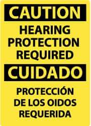 NMC - "Caution - Hearing Protection Required", 14" Long x 10" Wide, Pressure-Sensitive Vinyl Safety Sign - Rectangle, 0.004" Thick, Use for Accident Prevention - Caliber Tooling