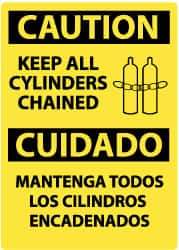 NMC - "Caution - Keep All Cylinders Chained", 14" Long x 10" Wide, Rigid Plastic Safety Sign - Rectangle, 0.05" Thick, Use for Accident Prevention - Caliber Tooling