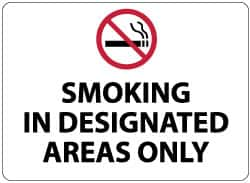 NMC - "Smoking in Designated Areas Only", 10" Long x 14" Wide, Rigid Plastic Safety Sign - Rectangle, 0.05" Thick, Use for Smoking Regulations - Caliber Tooling