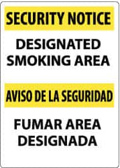 NMC - "Security Notice - Designated Smoking Area", 14" Long x 10" Wide, Aluminum Safety Sign - Rectangle, 0.04" Thick, Use for Smoking Regulations - Caliber Tooling