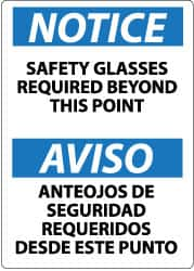 NMC - "Notice - Safety Glasses Required Beyond This Point", 14" Long x 10" Wide, Pressure-Sensitive Vinyl Safety Sign - Rectangle, 0.004" Thick, Use for Accident Prevention - Caliber Tooling