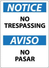 NMC - "Notice - No Trespassing", 14" Long x 10" Wide, Pressure-Sensitive Vinyl Safety Sign - Rectangle, 0.004" Thick, Use for Security & Admittance - Caliber Tooling