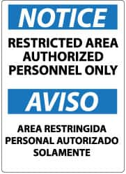 NMC - "Notice - Restricted Area - Authorized Personnel Only", 14" Long x 10" Wide, Aluminum Safety Sign - Rectangle, 0.04" Thick, Use for Security & Admittance - Caliber Tooling