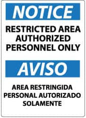 NMC - "Notice - Restricted Area - Authorized Personnel Only", 14" Long x 10" Wide, Pressure-Sensitive Vinyl Safety Sign - Rectangle, 0.004" Thick, Use for Security & Admittance - Caliber Tooling