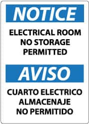 NMC - "Notice - Electrical Room - No Storage Permitted", 14" Long x 10" Wide, Rigid Plastic Safety Sign - Rectangle, 0.05" Thick, Use for Accident Prevention - Caliber Tooling