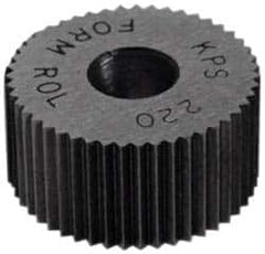 Made in USA - 5/16" Diam, 90° Tooth Angle, 25 TPI, Standard (Shape), Form Type High Speed Steel Straight Knurl Wheel - 5/32" Face Width, 1/8" Hole, Circular Pitch, Bright Finish, Series BP - Exact Industrial Supply