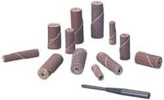 Standard Abrasives - 3/8" Max Roll Diam x 1" OAL, 100 Grit Aluminum Oxide Straight Cartridge Roll - 1/8" Pilot Hole Diam, Fine Grade - Caliber Tooling