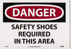 NMC - "Danger - Safety Shoes Required in This Area", 10" Long x 14" Wide, Pressure-Sensitive Vinyl Safety Sign - Rectangle, 0.004" Thick, Use for Accident Prevention - Caliber Tooling