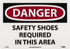 NMC - "Danger - Safety Shoes Required in This Area", 10" Long x 14" Wide, Rigid Plastic Safety Sign - Rectangle, 0.05" Thick, Use for Accident Prevention - Caliber Tooling