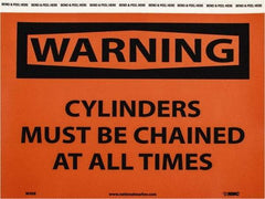 NMC - "Warning - Cylinders Must Be Chained at All Times", 7" Long x 10" Wide, Pressure-Sensitive Vinyl Safety Sign - Rectangle, 0.004" Thick, Use for Accident Prevention - Caliber Tooling