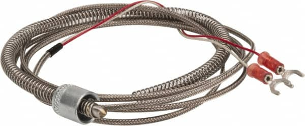 Thermo Electric - 32 to 900°F, J Universal Temp, Thermocouple Probe - 6 Ft. Cable Length, Stripped Ends with Spade Lugs, 1/4 Inch Probe Sheath Length, 1 Sec Response Time - Caliber Tooling