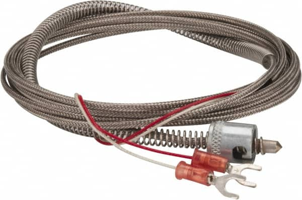 Thermo Electric - 32 to 900°F, J Universal Temp, Thermocouple Probe - 9-1/2 Ft. Cable Length, Stripped Ends with Spade Lugs, 1/4 Inch Probe Sheath Length, 1 Sec Response Time - Caliber Tooling