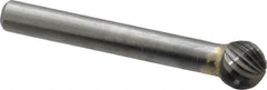 SGS Pro - 3/8" Cut Diam, 1/4" Shank Diam, Ball Head Single Cut Burr - Carbide, Radius End, 5/16" LOC - Caliber Tooling