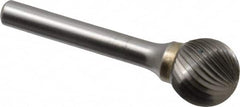 SGS Pro - 5/8" Cut Diam, 1/4" Shank Diam, Ball Head Single Cut Burr - Carbide, Radius End, 9/16" LOC - Caliber Tooling