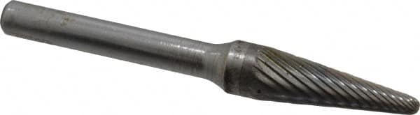 SGS Pro - 3/8" Cut Diam, 1/4" Shank Diam, Taper Head Single Cut Burr - Carbide, Radius End, 1-1/16" LOC - Caliber Tooling