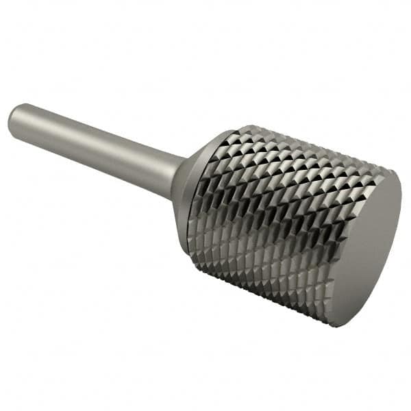 SGS Pro - 1" Cut Diam, 1/4" Shank Diam, Cylinder Head Double Cut Burr - Carbide, Flat End, 1" LOC, 2-3/4" OAL - Caliber Tooling