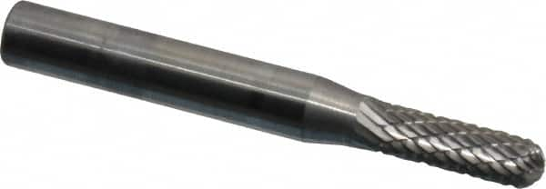 SGS Pro - 3/16" Cut Diam, 1/4" Shank Diam, Cylinder with Radius Head Double Cut Burr - Carbide, Radius End, 5/8" LOC - Caliber Tooling