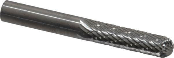 SGS Pro - 1/4" Cut Diam, 1/4" Shank Diam, Cylinder with Radius Head Double Cut Burr - Carbide, Radius End, 1" LOC, 2" OAL - Caliber Tooling