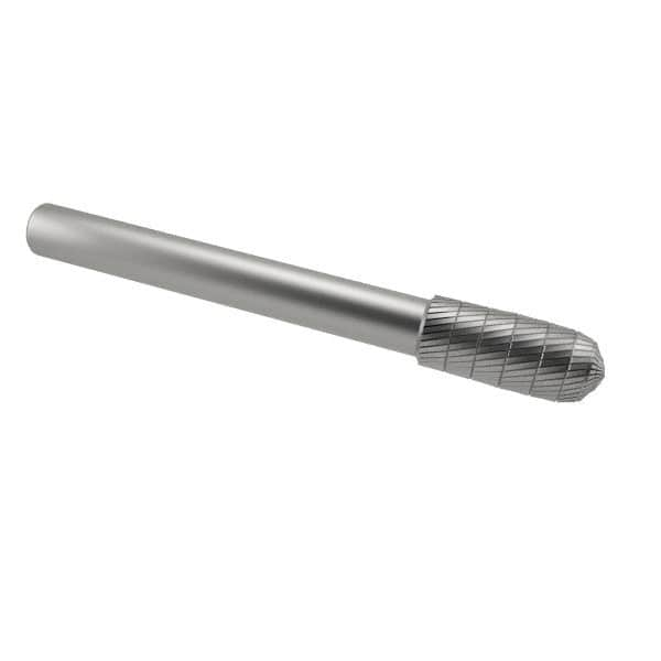 SGS Pro - 5/16" Cut Diam, 1/4" Shank Diam, Cylinder with Radius Head Double Cut Burr - Carbide, Radius End, 3/4" LOC, 2-1/2" OAL - Caliber Tooling