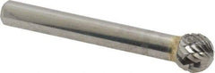 SGS Pro - 3/8" Cut Diam, 1/4" Shank Diam, Ball Head Double Cut Burr - Carbide, Radius End, 5/16" LOC - Caliber Tooling