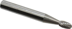 SGS Pro - 3/16" Cut Diam, 1/4" Shank Diam, Oval Head Double Cut Burr - Carbide, Radius End, 5/16" LOC - Caliber Tooling