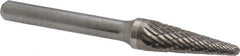 SGS Pro - 3/8" Cut Diam, 1/4" Shank Diam, Taper Head Double Cut Burr - Carbide, Radius End, 1-1/16" LOC - Caliber Tooling