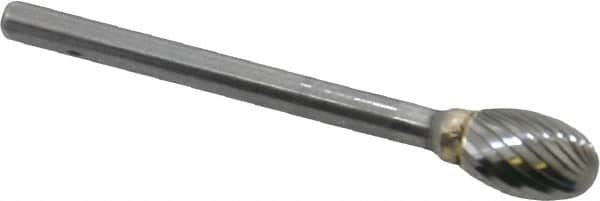 SGS Pro - 1/4" Cut Diam, 1/8" Shank Diam, Oval Head Single Cut Burr - Carbide, Radius End, 3/8" LOC - Caliber Tooling