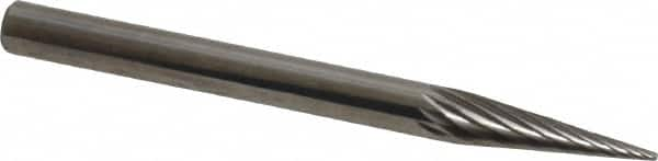 SGS Pro - 1/8" Cut Diam, 1/8" Shank Diam, Cone Head Single Cut Burr - Carbide, Point End, 7/16" LOC, 1-1/2" OAL - Caliber Tooling