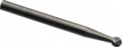 SGS Pro - 1/8" Cut Diam, 1/8" Shank Diam, Ball Head Double Cut Burr - Carbide, Radius End, 1/8" LOC, 1-1/2" OAL - Caliber Tooling