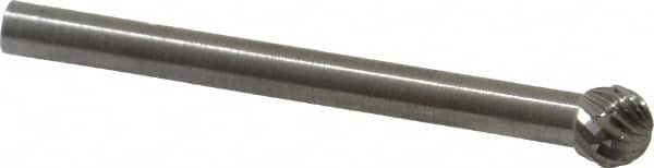 SGS Pro - 3/16" Cut Diam, 1/8" Shank Diam, Ball Head Double Cut Burr - Carbide, Radius End, 5/32" LOC - Caliber Tooling