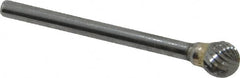 SGS Pro - 1/4" Cut Diam, 1/8" Shank Diam, Ball Head Double Cut Burr - Carbide, Radius End, 7/32" LOC, 2" OAL - Caliber Tooling