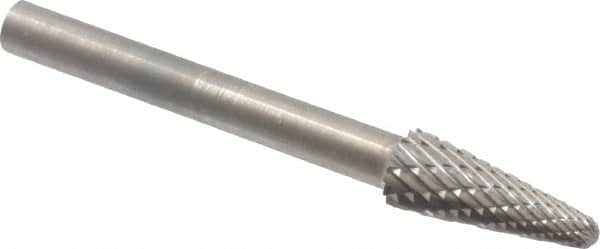 SGS Pro - 3/16" Cut Diam, 1/8" Shank Diam, Taper Head Double Cut Burr - Carbide, Radius End, 1/2" LOC - Caliber Tooling