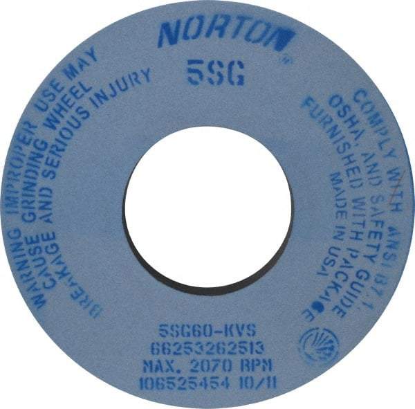 Norton - 12" Diam x 5" Hole x 1" Thick, K Hardness, 60 Grit Surface Grinding Wheel - Ceramic, Type 1, Medium Grade, 2,070 Max RPM, Vitrified Bond, No Recess - Caliber Tooling