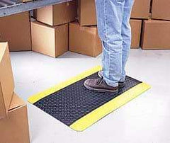 Wearwell - 75' Long x 3' Wide, Dry Environment, Anti-Fatigue Matting - Black with Yellow Borders, Vinyl with Vinyl Sponge Base, Beveled on 4 Sides - Caliber Tooling