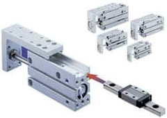 SMC PNEUMATICS - 16mm Bore x 25mm Stroke Compact Slide Cylinder - 101.5 Max psi, 14 to 158°F, M5x0.8 Port, 81mm Long x 25mm Wide x 53.5mm High - Caliber Tooling